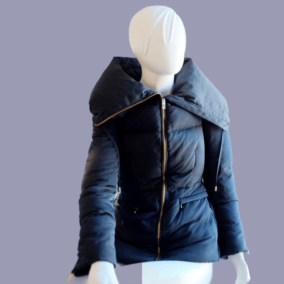 COPY - Zara navy midnight blue down puffer funnel neck coat jacket size XS - Picture 2 of 15